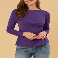 Unique Bargains ženska bluza sa dugim rukavom sa okruglim vratom