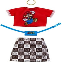 Odjeća za Barbie lutku, crvena majica Super Mario, suknja i dodatna oprema sa grafičkim uzorcima