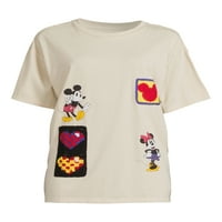 Grafički majica Mickey Mouse Juniors sa zakrpom za heklanje, veličine XS-3XL