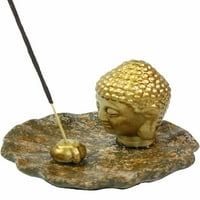 F Zlatan Buddha Head Meditirajući Držač Tamjana Ploča 5 Mali Dekor Za Dom. Prikaz