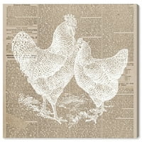 Runway Avenue Animals Wall Art Canvas Prints 'Chicken and Hen Newspaper' Farm Animals-White, Brown