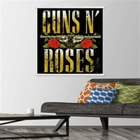 Guns n 'ruže - zidni poster za složeni logo sa drvenim magnetnim okvirom, 22.375 34