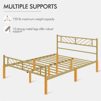 Easyfashion Justice metalni krevet na platformi sa dizajnom strelice, pune veličine, antikno zlato