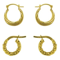 Brilliance Fine Jewelry 10k Gold Filled Twisted and Hammered Hoop dečije naušnice Set, parovi