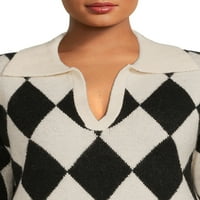 Dreamers by debi ženski Plus Size dijamantni uzorak Polo džemper