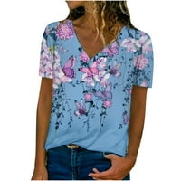 Ljetni kratki rukav za žene Trendy Ležerne prilike cvjetne printere V rect T majice Moda Tunika Teers Loot