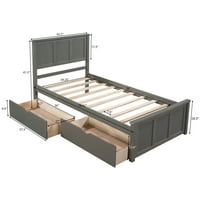 Aukfa Storage Platform Bed sa fiokama i točkovima, Retro izgleda krevet od punog drveta sa uzglavljem i podnožjem,