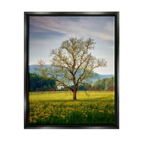 Stupell Lone Tree Wildflower Meadow Landscape Photography Black Floater Framered Art Print Wall Art
