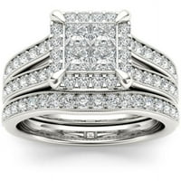 1-karatni TW dijamantski podijeljeni klaster Halo 14kt zaručnički prsten od bijelog zlata