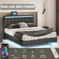 Aukfa tapacirani LED krevet, Queen platformski krevet sa LED svjetlima i USB portovima-Crna