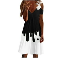 Ženska modna V-izrez Off-ramena haljina za remen s kratkim rukavima haljina od pukotine od tiskane V-izrez