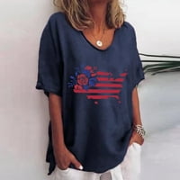 Odeerbi 4. jula Patriotska pamučna majica za žene labave fit košulje seksi okrugli vrat kratki rukav vrhovi