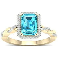 Carski dragi kamen 10k žuto zlato smaragdno izrezan Švicarski plavi Topaz CT TW dijamantski Halo ženski prsten