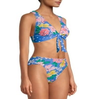 Time and Tru ženski i ženski Plus Size plavi cvjetni trokut Swim Top