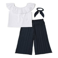 Wonder Nation skinuo sa ramena vrhu i Gaucho pantalone, 2-komad Outfit Set sa Scrunchie