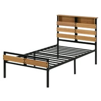 Aukfa okvir kreveta sa platformom dvostruke veličine od metala i drveta, sa uzglavljem i podnožjem,Crni