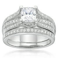 Jay Heart Designs Sterling Silver Simulirani Bijeli Dijamantski Jastuk Svadbeni Zaručnički Prsten Set