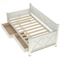 Krevet na platformi sa fiokama-Bor-rustikalni stil-kremasto Bijela