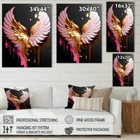 Designart Pink, Zlato I Black Angel Wings I Platno Zid Art