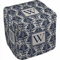 Thumbprintz Damask Monogram Pouf, Plava