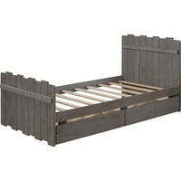 Dvokrevetni okvir sa fiokama za odlaganje, drveni okvir za krevet na platformi sa starinskim uzglavljem u