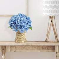Bolje kuće i bašte 7.8 u umjetnom plavom cvijeću hortenzije u vazi od tkanog ratana