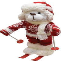 15 Retro Božić bijeli zimski dječak medvjed sa skijama Božić figura ukras