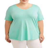Terra & Sky ženska majica s V-izrezom s kratkim rukavom Plus veličine