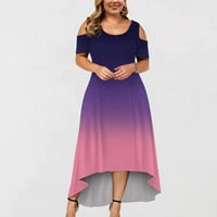 Hanas haljine Moda Žene Velike veličine Ljeto seksi okrugli vrat Print Road Na ramena s kratkim rukavima Purple XL