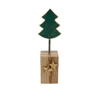 16.75 zeleno metalno drvo u Zdepastom drvenom baznom Božićnom dekoru