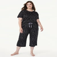 Joyspun ženska majica sa kratkim rukavom i skraćene pantalone pidžama Set, veličine S-3X