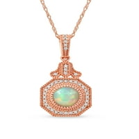 Carski dragi kamen 10k ružičasto zlato okrugli rez Etiopski Opal 1 8ct Dijamantska Vintage Halo ogrlica