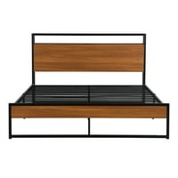Aukfa metalni okvir za krevet Queen veličine sa 2-slojnom policom za uzglavlje, USB portovi, Brown