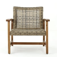 Vanjski Mid Century pletene klupske stolice sa prirodnim obojenim okvirom od bagremovog drveta, siva