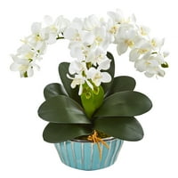 Gotovo prirodni Phalaenopsis orhideja umjetni aranžman u dizajnerskoj tirkiznoj vazi