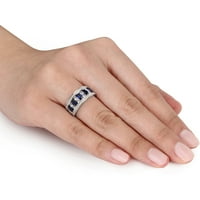 2-karat T. G. W. stvorio plavi safir i stvorio bijeli safir s dijamantskim naglaskom Sterling Silver modni prsten