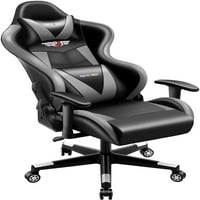 Stolica za igranje, ergonomski naslon za glavu lumbalna podrška udobna okretna stolica od PU kože, crna+siva