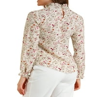 Unique Bargains ženska bluza sa dugim rukavom sa Ruffled vratom, cvjetna Vintage Top bluza