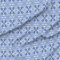 Tkanina od kašike - slatka folk umjetnička pločica Plava bijela skandinavska cvjetna koljana na laganoj pamučnoj