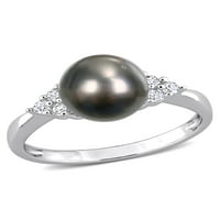 Crni tahićanski kultivirani slatkovodni biser i karat T. W. dijamantski srebrni klasični prsten
