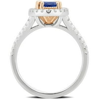 Stvorio plavo-bijeli safir dragi kamen dva tona srebra Split Shank prsten