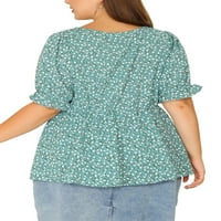 Jedinstvene ponude za žene Plus Size cvjetni Peplum Tops kratki rukav slatke bluze
