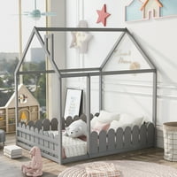 Aukfa Kućni krevet za djecu - drveni krevet za malu djecu sa ogradom-Puna veličina-siva