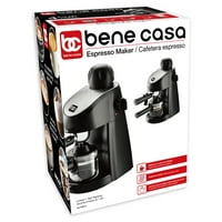 Bene Casa 4-cup espresso aparat, crni, pjenilo za mlijeko, stakleni aparat za kafu, aparat za kapućino, aparat