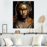 Designart crno-zlatni Tigar žena II platnena zidna Umjetnost