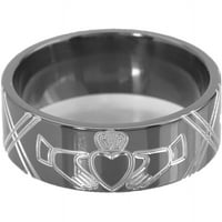Ravni Crni cirkonijumski prsten sa brušenim simbolom Claddagh