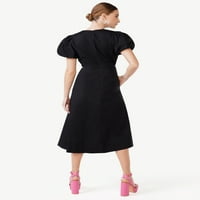 Scoop ženska midi haljina sa puf rukavima, veličine XS-XXL