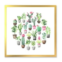 Designart' Cactus in Ceramic lonci in Gentle tons II ' tradicionalni uokvireni umjetnički Print