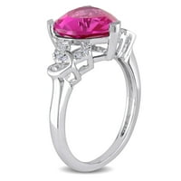 Miabella ženski 4-karatni T. G. W. u obliku srca stvorio je ružičasti safir i okrugli dijamantski naglasak srebrnog prstena od srebra
