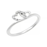Dijamant-naglasak dva srca ženski prsten za obećanje u Sterling srebru